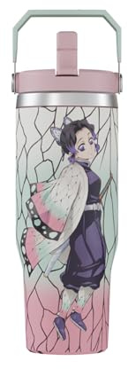 Demon Slayer Kimetsu No Yaiba Shinobu Insect Hashira Thermoskanne mit Deckel, 0,9 Liter Wasserbecher, vakuum isoliert, Anime Wasserflasche, wiederverwendbare isolierte Edelstahl-Trinkflasche für
