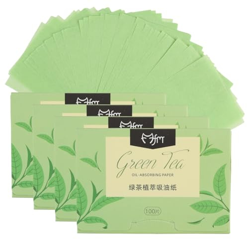 400 pcs Papier Matifiant Visage, Papier Buvard d'Huile, Papiers Matifiants Naturels et Biodégradables, Lingettes pour Peau Grasse, Oil Blotting Paper Portable au Thé Vert