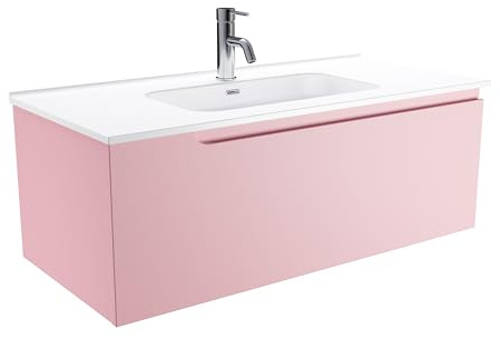 Mobile Bagno Sospeso 60 cm 1 Cassetto Rosa Cipria Opaco Con Lavabo Mod. Ardenne