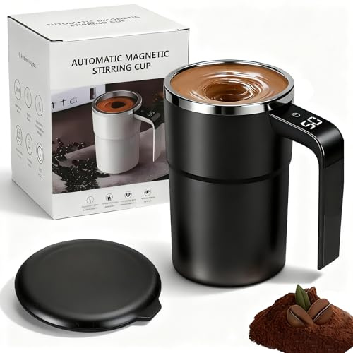 Selbstrührender Tasse, Elektrischer Automatischer Selbstrührung Becher(A) | Intelligente Kaffeetasse Selbst Rührende Kaffeetasse,Thermobecher mit Temperaturanzeige für Milch Kakao Kaffee Büro Reisen