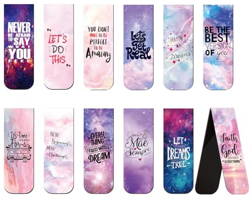 Uniclife 12 Pcs Magnetic Bookmark with Inspirational Quotes, Bookmarks for Women, Magnet Book Marks for Book Lovers, Motivational Book Markers Clip for Readers, Teachers, Adults and Men