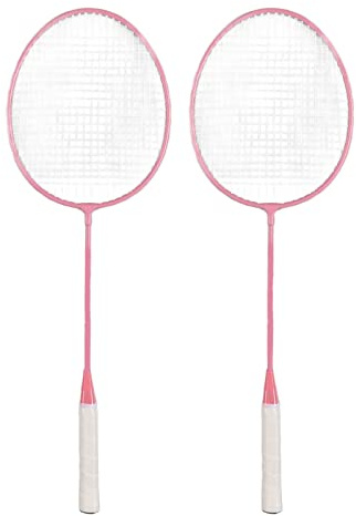 CHICIRIS Rosafarbenes Badmintonschläger-Set, Schläger aus Leichter Eisenlegierung für Schnellen Rückschlag und Bequemen Griff für Damen und, 2 Schläger, 3 Federbälle, Aufbewahrungseimer,