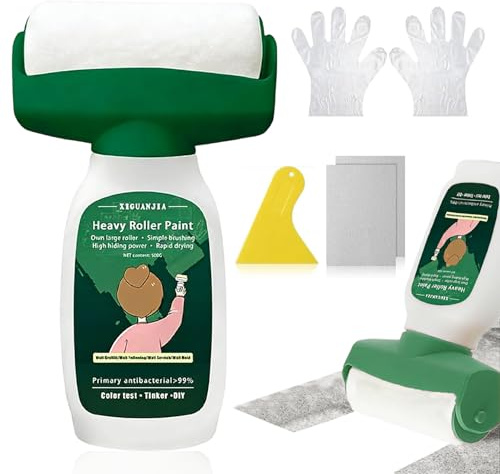 Wandfarbe Ausbessern Weiß, 500g Wandreparatur Rollbürste Set, 2 in 1 Ausbesserungsfarbe Weiss mit Farbroller,Wandreparatur Rollbürste mit Wandreparaturpaste,5 Zubehör, für Wandkratzer,Graffiti,Kratzer