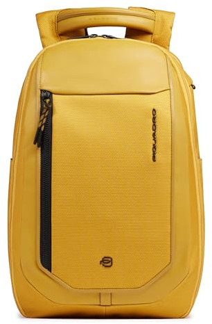 Piquadro Laptop Reiserucksack 14 aus recycled Stoff Unisex Leder und Stoff gelb