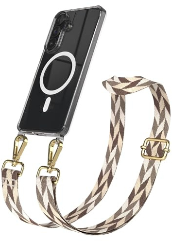 EAZY CASE Handykette - Verstellbares Taschenband kompatibel mit Galaxy S26 Plus, Schulterriemen, Handykordel mit Silikon Hülle, Qi Charging kompatibel, Umhängetasche, Braun/Taupe Mix Gold