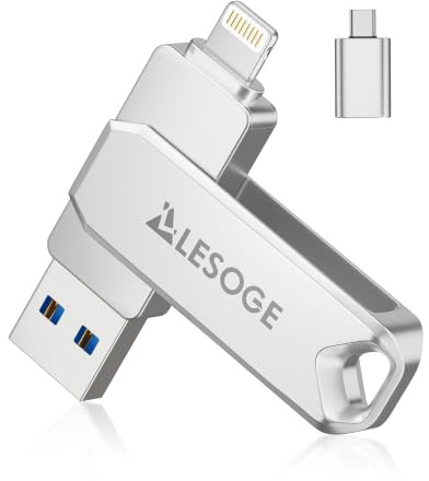 LESOGE USB Stick 512GB für iPhone, 3 in 1 Speicherstick USB C Adapter | MFi-zertifiziert. Fotos & Videos einfach sichern. Plug & Play für iPhone, iPad, Android & PC. Edles Silber-Design.