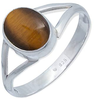 mantraroma Ring Silber Damen Tigerauge Edelstein braun schlicht modern