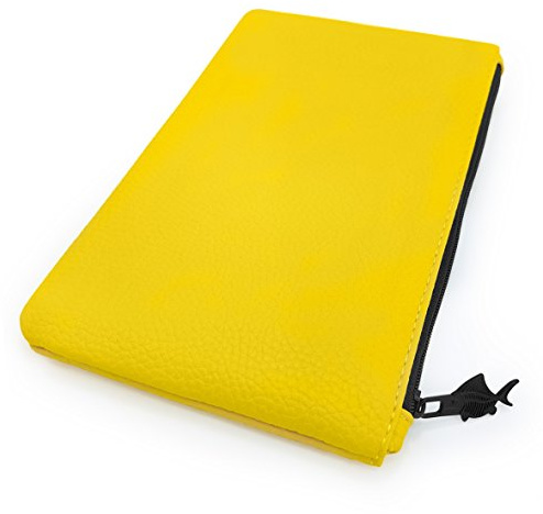Fat Belly Fish Leather Look Pencil Case - Faux Leather Pencil Case - Pastel Yellow