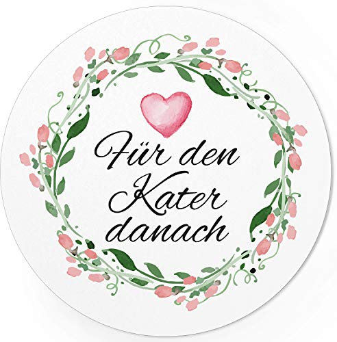24 runde Design Etiketten - Für den Kater danach - Aufkleber für Gastgeschenke - Motiv: Vintage Rosen mit Herz