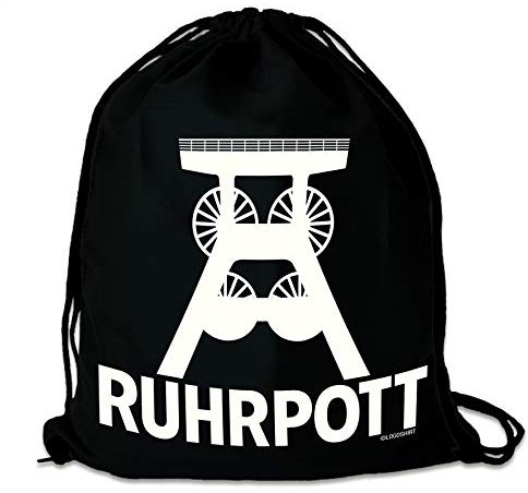 Logoshirt® Ruhrpott I Förderturm I Stoffbeutel I bedruckt I schwarz I AZO-free I stabiler Kordelzug I Lizenziertes Design