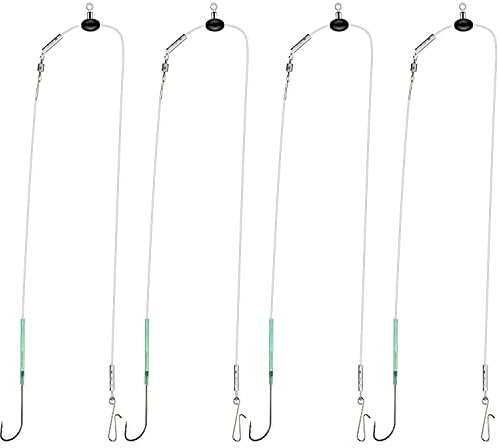 Rodeel 4 PCS Sea Fishing Rigs Pulley Rig Double & Single Hook Clipped (4 PCS Single Hook Pulley Rigs)