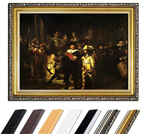 Bild mit Rahmen - Rembrandt Die Nachtwache 90x70 cm - Gerahmtes Leinwandbild Alte Meister - Antiker Rahmen Gold Barock, Klassisch