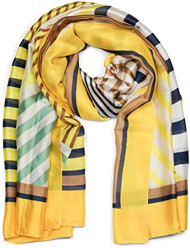 styleBREAKER Damen Schal leicht und seidig mit gestreiften geometrischen Flächen, Stola, Halstuch, Tuch 01016198, Farbe:Gelb