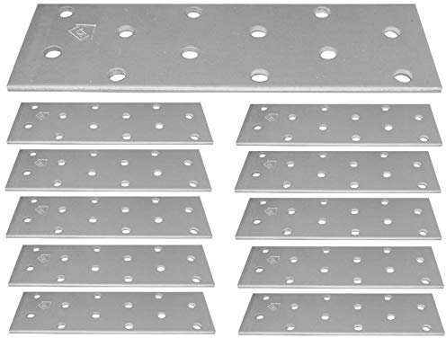 Joining Plates Flat Connecting Repair Connector Mending Galvanised Brace Bracket Perforated Metal Steel Sheet Timber Wood Fixing Heavy Duty 4.7 x1 .5 (120 x 40 x 2mm) Pack of 10pcs