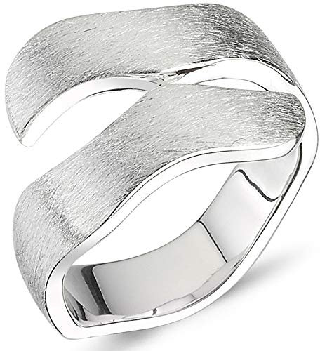 Vinani Design Ring wellenförmig breit mattiert anpassbar 925 Sterling Silber Größe 60 (19.1) 2RMA60