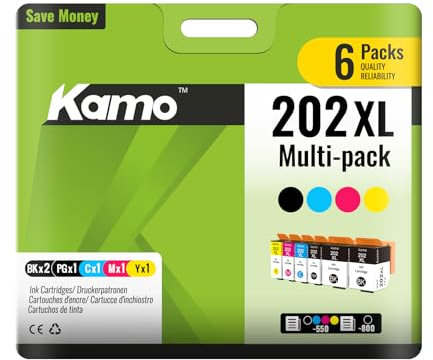 kamo 202XL Multipack Tintenpatronen, kompatibel mit Epson 202 XL Tintenpatrone, für Epson Expression Premium XP-6000 XP-6005 XP-6100 XP-6105 (2 x Schwarz, 1 x Foto Schwarz/Cyan/Magenta/Gelb)