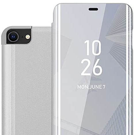 Cadorabo Hülle kompatibel mit Apple iPhone 7 7S 8 SE 2020 Schutzhülle TPU Silikon Case 360 View Spiegel, Slim Kratzfest Weiche Gummi mit Rundumschutz Cover Hülle für iPhone 7 7S 8 SE 2020 in Silber