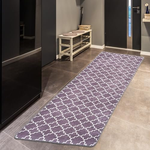 miqna Läufer Teppich, Küchenteppich, Waschbar Küchen läufer, Moderne geometrische rutschfest Flur Teppich Läufer grau weiß (Smoked, 80 x 300 cm)