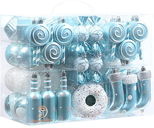 Sea Team 80-Pack Assorted Shatterproof Christmas Ball Ornaments Set Decorative Baubles Pendants with Reusable Hand-held Gift Package for Xmas Tree (Babyblue)