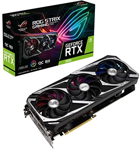 ASUS ROG Strix NVIDIA GeForce RTX 3050 OC Edition Carte graphique de jeu – PCIe 4.0, 8 Go GDDR6, HDMI 2.1, DisplayPort 1.4a, design axial-tech ventilateur, fente 2,7, Super Alloy Power II, GPU Tweak