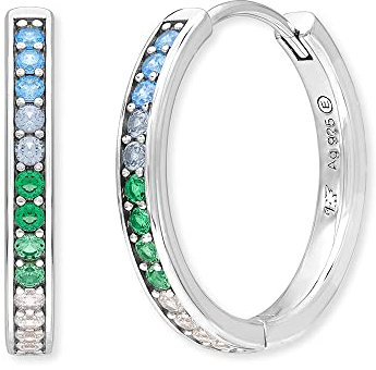 Engelsrufer Damen Creole aus Sterling Silber - besetzt mit 26 mehrfarbigen Zirkonia Steinen - Clipverschluss - nickelfrei - 21 mm