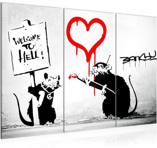 Runa Art Wandbilder Banksy Graffiti Zitat Ratten Bild XXL Loft Wohnzimmer Schwarz Grau Rot Street Art 120 x 80 cm 3 Teilig 040431a