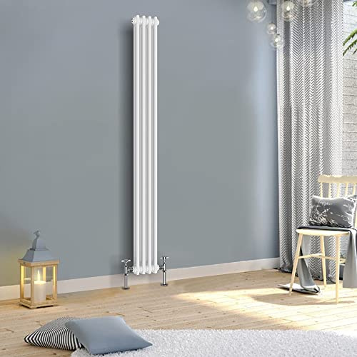 WarmeHaus 1800x200mm Vertical Double Column White Cast Iron Style Radiator | Traditional Radiators, Central Heating, Bathroom Kitchen Living Room Rad, Designer Wall Mounted Column Radiator