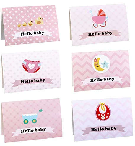 6er Set Glückwunschkarten zur Geburt - Hello Baby Klappkarten Geburtskarte für Mädchen und Jungen Mit 6 Umschlägen + 6 Aufklebern