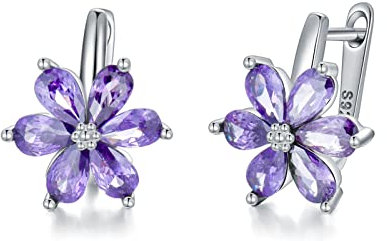 VONALA Daisy Flower Earrings S925 Sterling Silver Flower Hoop Drop Dangle Dangly June Birthstone Purple Floral Earrings for Women