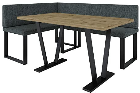 Eckbank Akiko Metal mit Tisch - Eckbankgruppe für Ihrem Esszimmer, Küche modern, Sitzecke, Essecke. Perfekt für Küche, Büro und Rezeption. Solide und Starke Verarbeitung. (INARI 96, 196x142 Links)