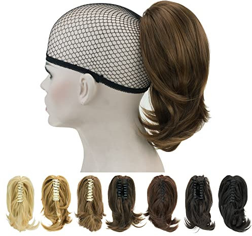 IMISSU Süße kurze Klaue Pferdeschwanz Grab Haarteile Dicke Clip In Haarverlängerungen Kleine Pferdeschwanz Haarteile für Frauen (Hellbraun)