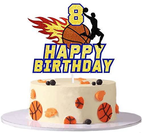 Basketball Dunk 8th Happy Birthday Cake Topper-Happy Birthday Decoration for Boys or Girls Basketball Theme Party or Sports Theme Birthday Party - SugarGera