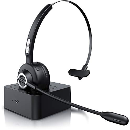 CSL - Single-Sided Wireless Headset with Microphone, Mono Headset with Noise Cancelling, One Singel Ear PC headphone Bluetooth V4.1 multipoint for Smarphone Laptop Tablet Call Center Office Zoom