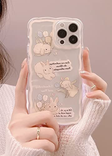 Bakicey Hülle Für iPhone 12 Mini Handyhülle Mode Schutzhülle Welle Handyhülle Erdbeere Bumper Kaninchen Cover Kratzfeste Stoßfest Weich Silikon Case für iPhone 12 Mini, Bunny Label