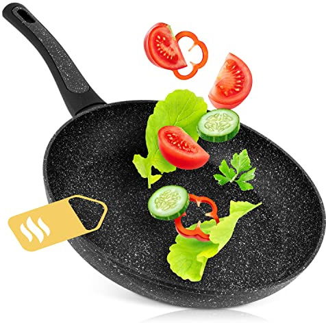 CERAFLON Pfanne Induktion beschichtet, mit echten Steinpartikeln [SUPER KRATZFEST] - Induktionspfanne für alle Herdplatten - Spülmaschinenfeste Bratpfanne in 24 cm