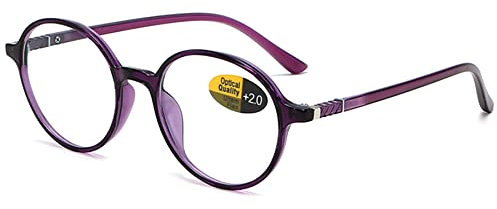 Lanomi Vintage Rund Lesebrille Damen Herren Blaulichtfilter Kunststoff Vollrahmen UV400 Schutz Lesehilfe Sehhilfe Anti Müdigkeit Brille mit Stärke +0,5 bis +4,0 Dioptrien Helles Lila 4.0