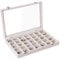 Frebeauty Samt Schmucktablett 35 Gitter Schmuck Organizer mit durchsichtigem Deckel Transparenter Ohrring Organizer Halter Fall für Ringe Ohrstecker Geschenk für Frauen Mädchen (Beige 35 Gitter)