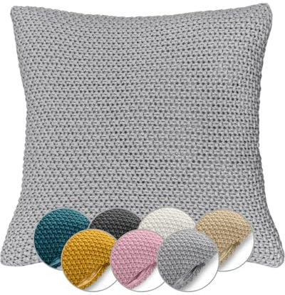 wometo Kissenbezug Strick 45x45 grau hellgrau - Reißverschluss Oeko-TEX Sofakissen Dekokissen warme weiche Kissenhülle mit edlem und schlichtem Strickmuster