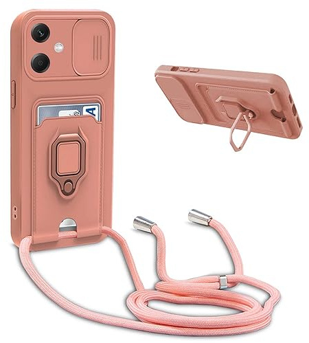 YFSYLL Coque Compatible avec Xiaomi Redmi Note 12 4G,Collier pour Étui Colliers de cellulaire Réglable Lanyard Silicone Case,Protection caméra,Support Annulaire,Fentes pour Cartes,Pink