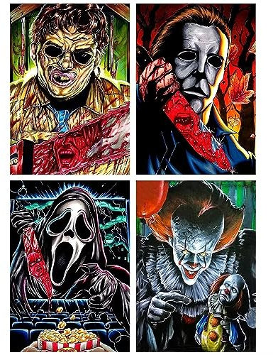 UNIQUORS Diamond Painting Bilder Erwachsene 4 Pack Clown, Halloween Horror Diamant Painting Michael Myers, Full Drill 5D Diamant Malerei Ghostface, Home Wall Decoration(30 x 40cm)