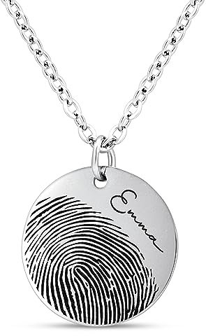 Mister Boncuk® MindChain - Halskette mit Fingerabdruck Gravur - aus Edelstahl - Kette Personalisiert mit Wunschgravur - Namenskette mit Geschenkbox (Silber)