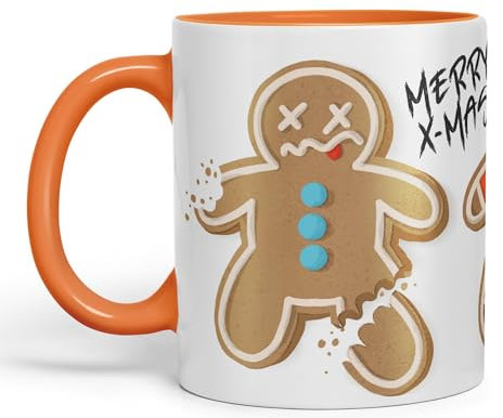 Vixar Gingerbread Man Cake Christmas, Xmas Designs Presents Coloured Ceramic Mug Cup Gift 330ml 11oz Work Office Tea Coffee Gift (CH1) (Orange)