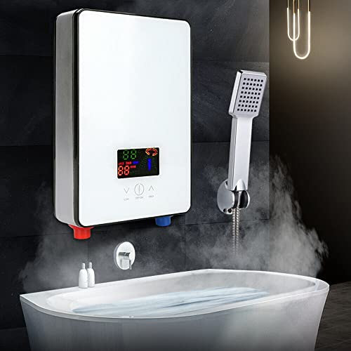 6500W - Calentador de agua instantáneo eléctrico, 30-55 ℃ con cabezal de ducha,LCD pantalla digital, para casa, cocina, cuarto de baño