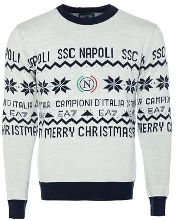 SSC NAPOLI Maglione di Natale EA7, Edizione Limitata, Logo Tricolore, Campioni d'Italia, Taglia XL