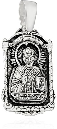 NKlaus Ikone Anhänger 925 Silber Heiliger Nikolaus 36mm x 22,5mm Silber Kettenanhänger 15519