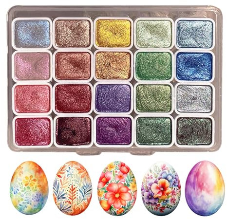 tongfeng 20 Metallic Aquarellfarben - Tragbarer Metallkoffer mit Palette - Geschenkidee für Künstler - Schimmernde Wassercolor Painting Set