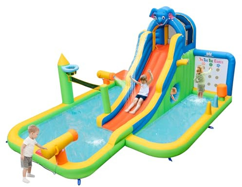 COSTWAY Castillo Hinchable Grande, 9 en 1 Castillo Hinchable Acuatico, Seco y Agua, Castillo Hinchable para Niños 3-10 Años, Insuflavel Criança Interior Exterior, 378 x 469 x 250 cm (sin solpador)