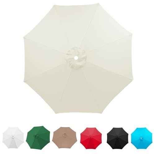2.7m/3m Ronde Parasol Toile De Rechange, Toile de Parasol deporté 6 Baleines/8 Baleines, Tissu de rechange pour parasol de table d'extérieur, Pour plage, piscine, terrasse, jardin(Color:White,Size:2.7