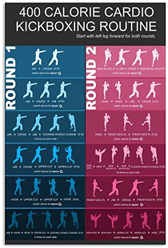 Oudrspo Cardio-Kickbox-Wissen, Metall-Blechschilder, Kickbox-Fitness-Guide, Leseposter, 400 Kalorien, Cardio-Kickbox-Routine, Plaketten, Wanddekoration für Zuhause, Zimmer, Club, 20,3 x 30,5 cm