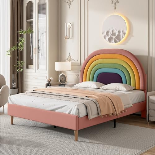 Skcess Rosa Polsterbett 140X200, Samt Jugendbett Mit Lattenrost Und Kopfteil, Holzlatten Unterstützung,Höhenverstellbares Kopfteil